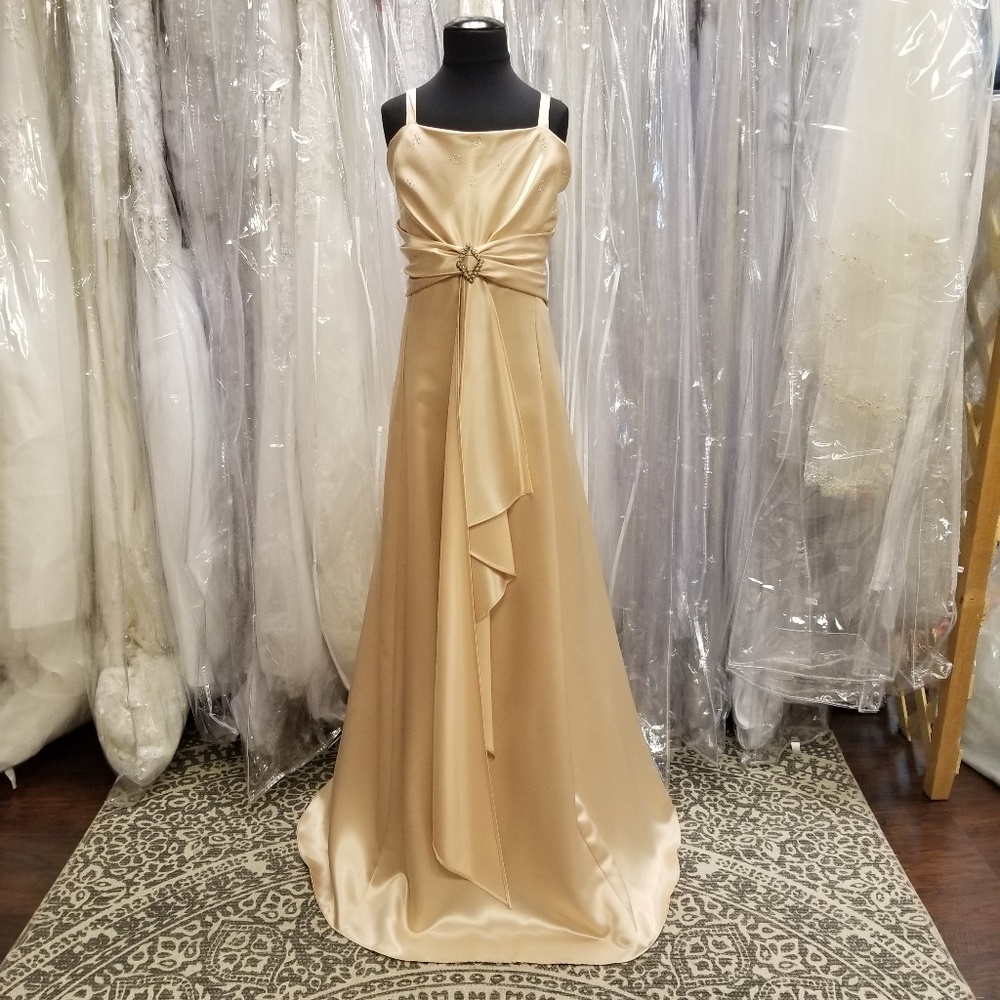 Gold Satin Long Formal Girl's Dress